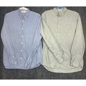 Lot of 2 H&M LOGG Men's Medium Regular Fit Cotton Button Down Shirts Blue Grey